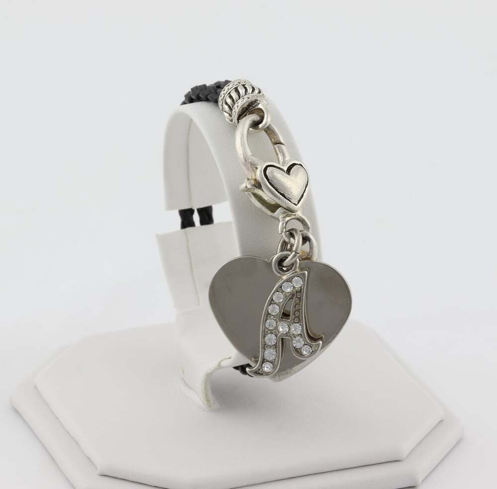 Silver Plate Brighton Leather Cord Heart Letter A Charm Bracelet